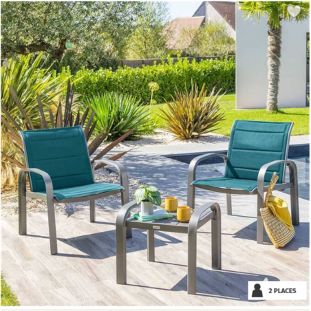 Salon de Jardin duo ELYN Bleu canard & Graphite -ETHIK HOME