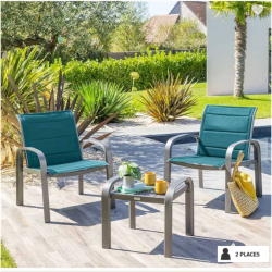 Salon de jardin duo ELYN Bleu canard & Graphite - Ethik Home