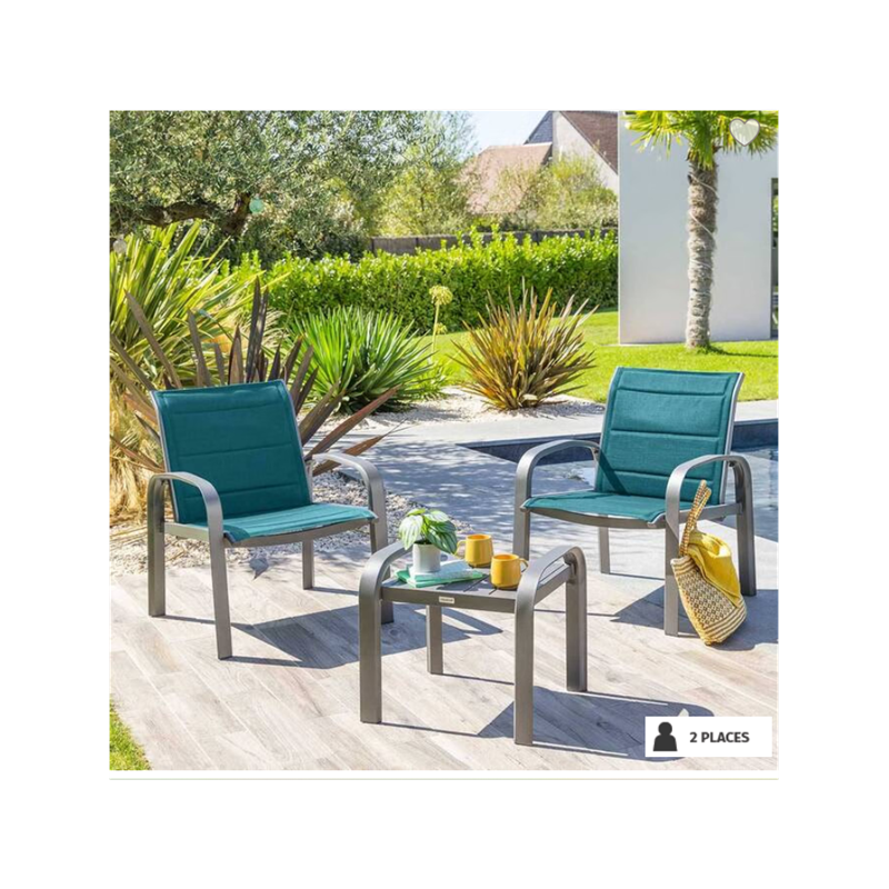 Salon de jardin duo ELYN Bleu canard & Graphite - Ethik Home